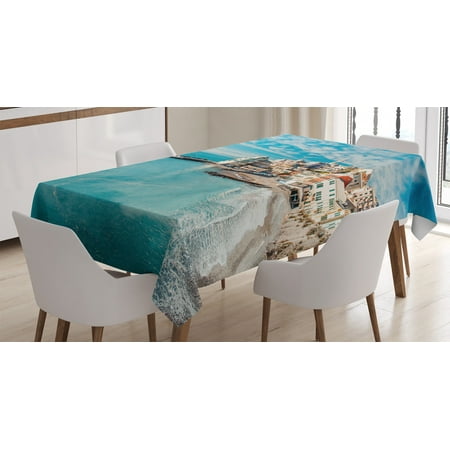 

Farm House Decor Tablecloth Panorama of Old Italian Fish Village Beach Old Province Coastal Charm Image Rectangular Table Cover for Dining Room Kitchen 52 X 70 Inches Turquoise by Ambesonne
