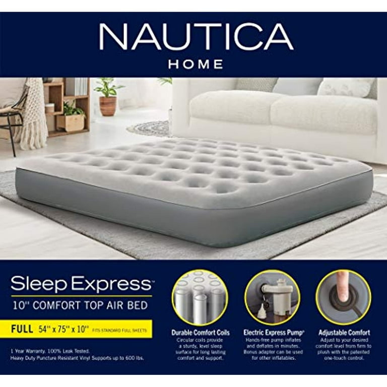Nautica Home Sleep Express 10 in. Inflatable Air Mattress with External Pump Bed with Puncture Resistant Vinyl Construction Full