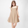thumbnail image 2 of Milgrthf Robe Fille Été Manches à Volants en Maille Ligne A Décontractée Robe de Remise des Diplômes avec Poches 4-12 Ans Beige, 2 of 7