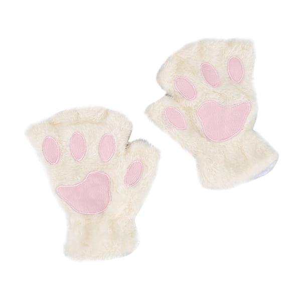 Guantes bonitos de pata de gato de piel sintética - media mano, cálidos para invierno, para mujeres/niñas, para enviar mensajes/escribir/uso diario
