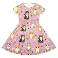 thumbnail image 4 of Glisme Toddler Girls Dress Cartoon Cat Print Short Sleeve Crew Neck Summer Breathable Girls Dresses Size 5-6 Years Pink, 4 of 4