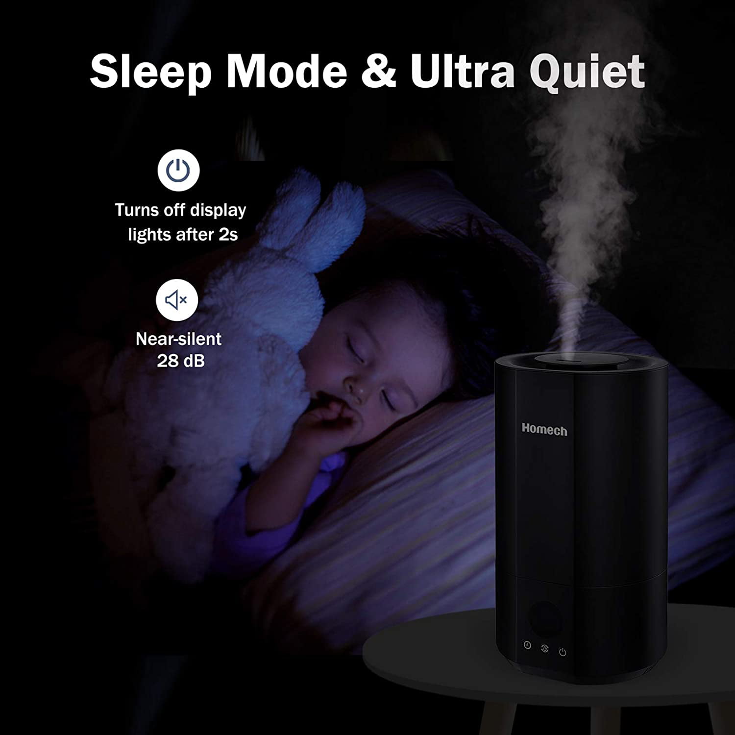Homech Top Fill Cool Mist Humidifiers 4L Quiet Ultrasonic with AI Mode Smart Air 
