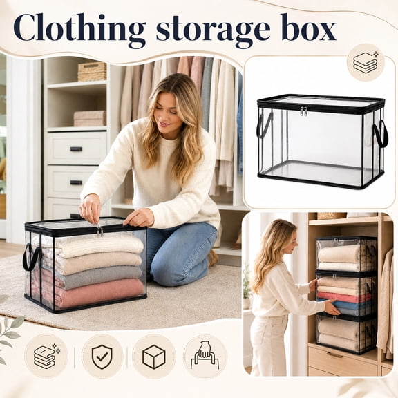 Clothes Storage, in Closet Storage, Dorm Closet Organizer, Storage Bag Organizer, 1Pc 15X10X13 Inch Extra Large Thick Clear Design with Heavy Duty Zipper Top and Sturdy Side Carry