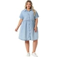 thumbnail image 3 of DARING DIVA Stylish Plus Size Denim Babydoll Pockets Dress 1X Light Blue, 3 of 6