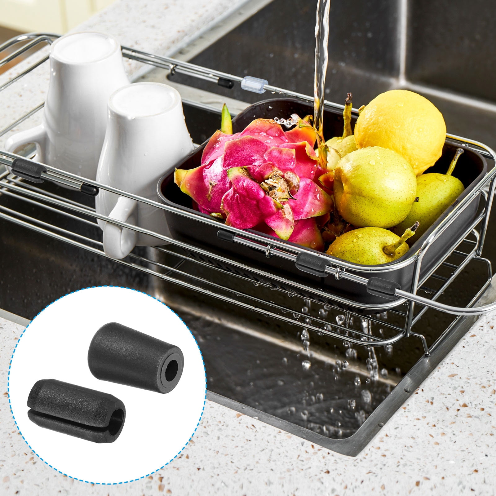 Unique Bargains Kitchen Sink Rack Feet Rubber Protector Feet with Bumpers Black