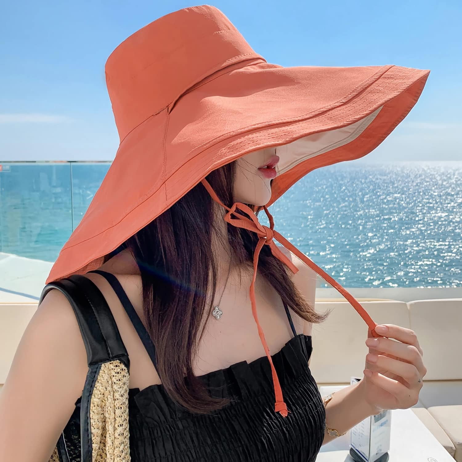 Reversible Foldable Sun Hat Wired Edge Wide Brim Beach Travel UV Protection Super Wide Brim Women Sun Hat Cotton Floppy Packable  main image 2
