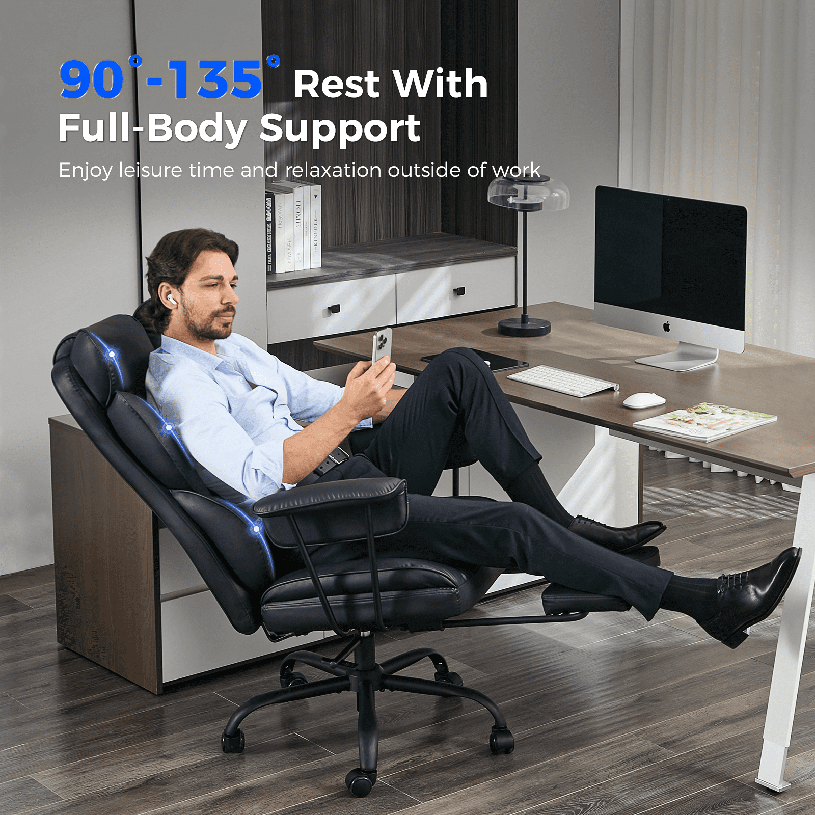 TMV Big and Tall Office Chair - High Back Ergonomic Desk Chairs for Adults with Wide Seat & Footrest,Lumbar Support Swivel Computer Chair for Home Office，Black