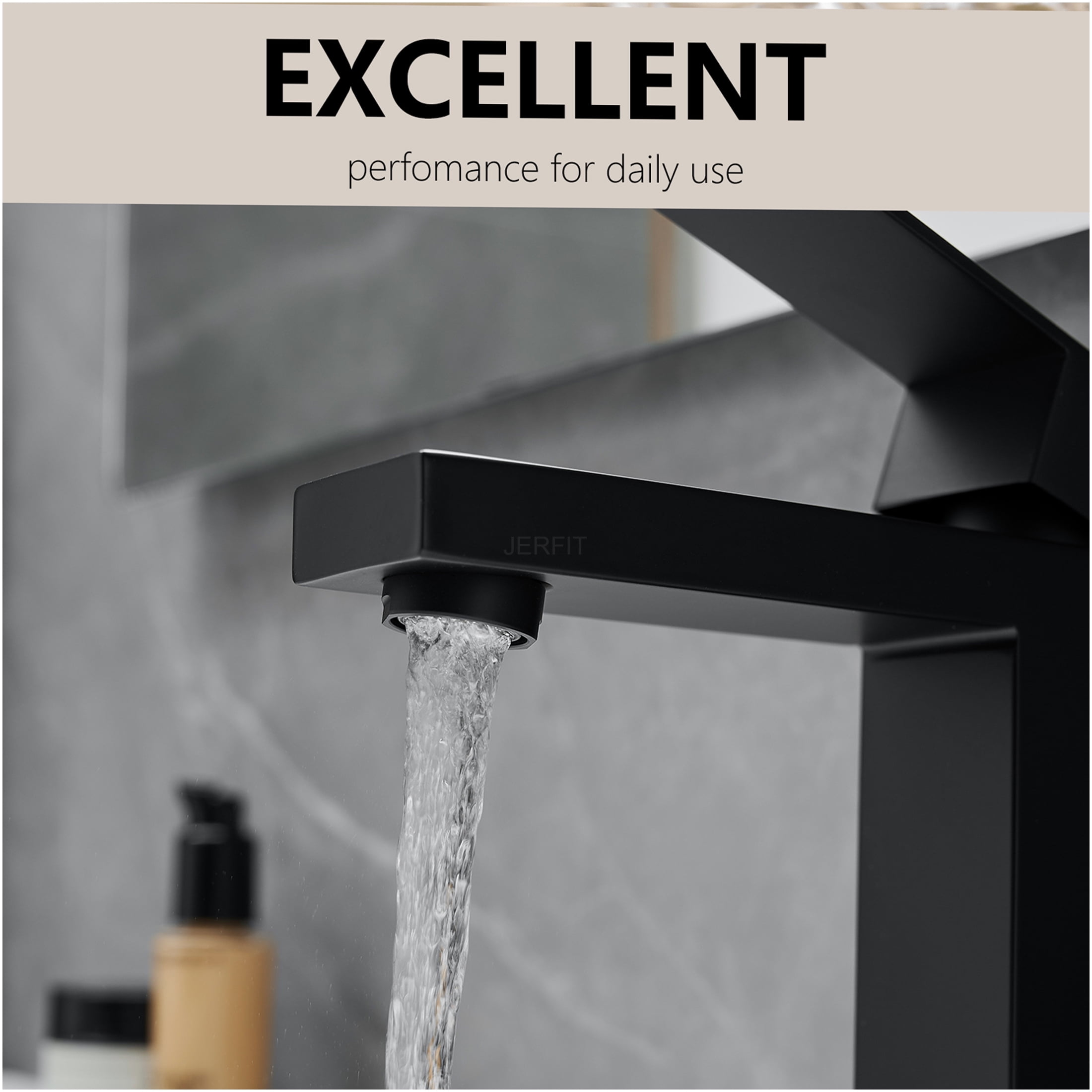 JERFIT Modern Black Waterfall Bathroom Sink Faucet with Pop-Up Drain, Single Hole 1-Handle Vanity Mixer Tap, Brushed Nickel & Brass Construction