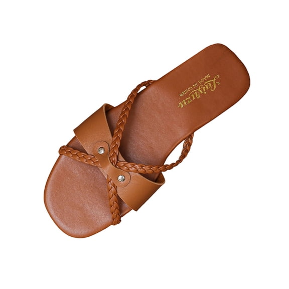Miluxas Women's Flat Sandals Open Toe Summer Plus Size Braided Sandal Beach Comfortable Outdoor Slingback Dress Shoes Brown 9(42)