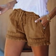 thumbnail image 4 of Gdvsclr Womens Roll Up Stretchy Denim Shorts Elastic Waist Drawstring Comfy Short Pants Khaki XL, 4 of 5