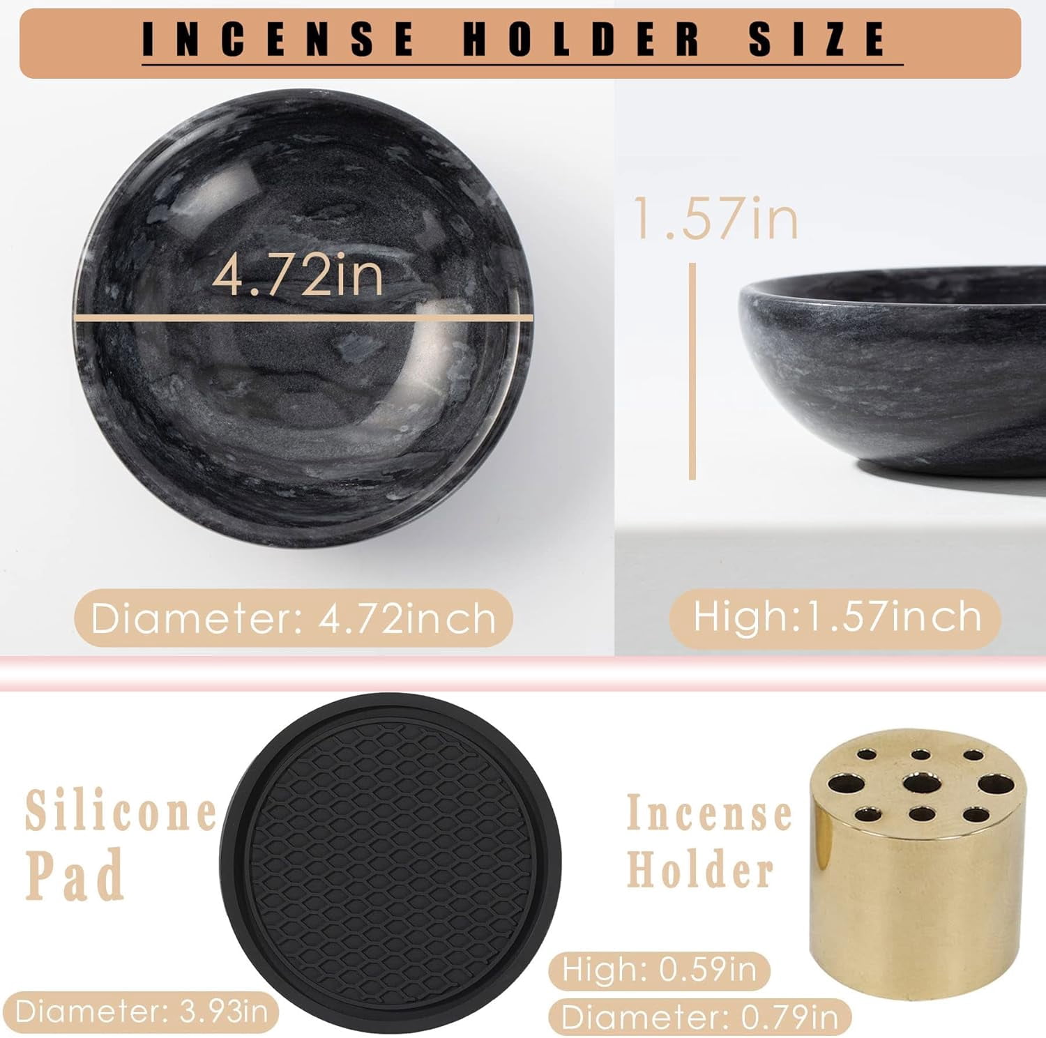 Incense Holder, Natural Marble Incense Holder for Sticks with 9 Holes, Handmade Incense Stick Burner Ideal for Smudging, Incense Burning, Decoration