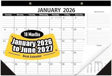 Desk Calendar 2026-2027,Calendar 2026-2027-18 Months-12x17 in,January 2026 to June 2027,Calendar 2026,Calendar 2026-2027 Perfect for Your Home,School or Office.