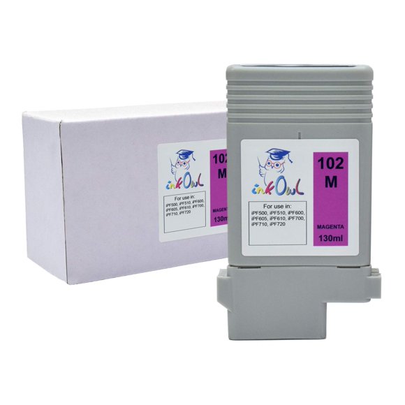 InkOwl Compatible Ink Cartridge Replacement for Canon PFI-102M (130ml, Magenta) - iPF500 iPF510 iPF600 iPF605 iPF610 iPF700 iPF710 iPF720