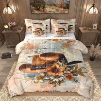 Homewish Western Cowgirl Hats 7 Pieces Bedding Comforter Set,Rustic Farmhouse Cabin Full Bedding Set,Country Floral Fitted Sheet Flat Sheet For Boys Girls,Luxury Bedroom Decor Reversible