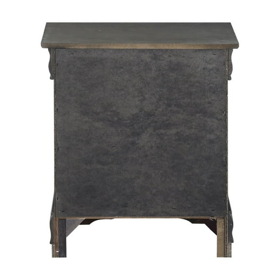 Traditional Style Wooden Nightstand with Two Drawers&Metal Handles in Dark Gray