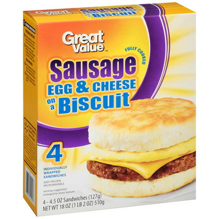 Great Value Sausage, Egg & Cheese on a Biscuit, 4.5 oz, 4 count ...