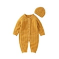 thumbnail image 1 of Qmyliery Infant Winter Jumpsuit and Cap, Solid Color Long Sleeve Single-breasted Knitted Romper, 0-18 Months, 1 of 9