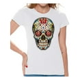thumbnail image 1 of Awkward Styles Women's Sugar Skull Roses Graphic T-shirt Tops Floral Skull Day of Dead, 1 of 4