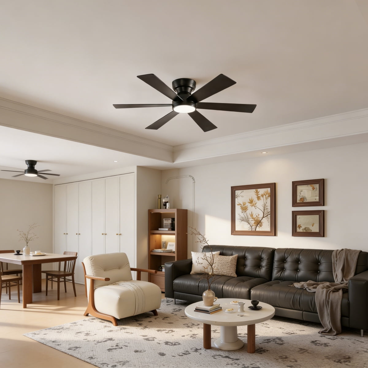 46" Flush Mount Ceiling Fan with Lights Remote Control,Quiet DC Motor 6 Plywood Blade Ceiling Fans 6 Speed Levels,Reversible Ceiling Fan,for Patio Living Room, Bedroom,Office,Indoor.( SLIVER)