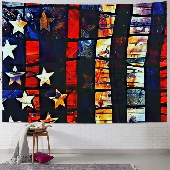 Sheronv Stained Glass Windows Stars Americo Makk Tapestry Wall Hanging Unique Style for Home Decor - Living Room Bedroom Apartment Farmhouse Dorm 40x30inch