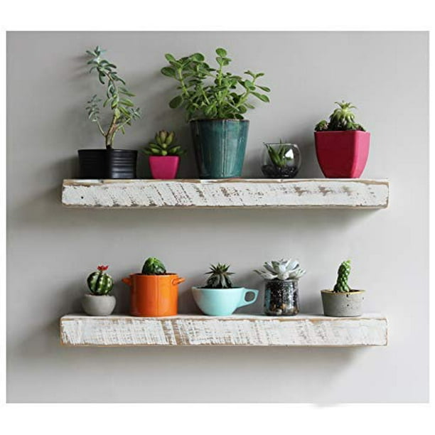 Urban Legacy Floating Shelves Made from Genuine Reclaimed Wood | Trendy, Modern, Barn Wood | Amish Made in Lancaster County, PA (White Wash, 24