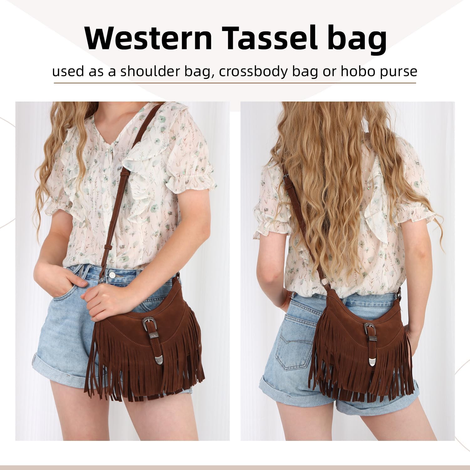 Fringe Hobo Purse for Women Tassel Shoulder Bag Vintage Suede Handbag Hippie Western Tassel Bag