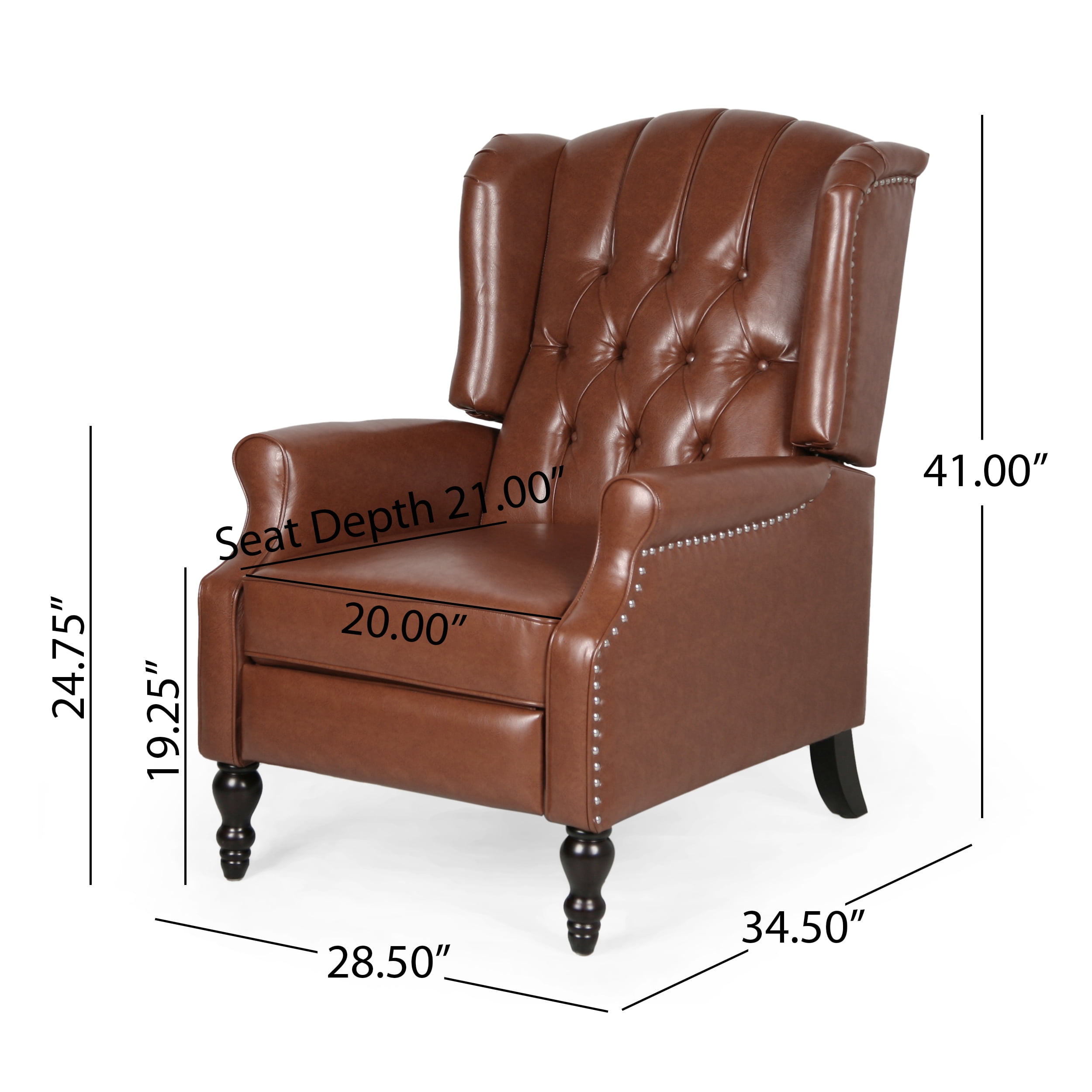 Noble House Bryce Faux Leather Recliners, Cognac, Dark Brown