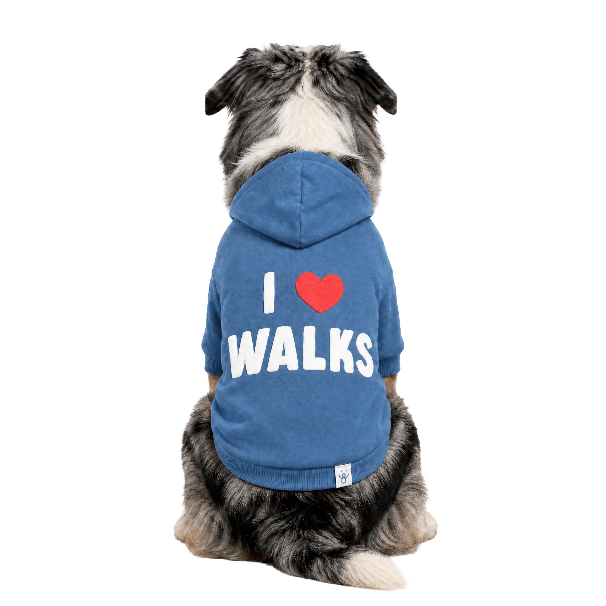 Oodles I Heart Walks Fall Dog Hoodie, Blue, Large