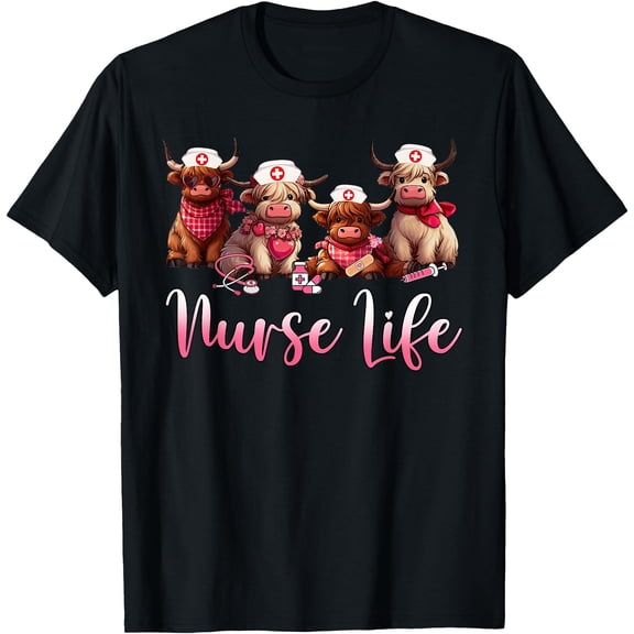 Cute Highland Cow Nurse Life T-Shirt for Healthcare Workers