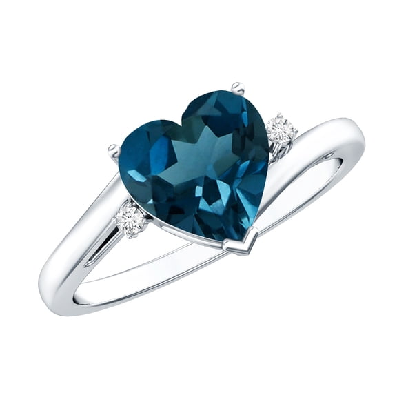 Rosec Jewels London Blue Topaz Heart Engagement Ring with Diamond - 8 mm - December Birthstone - AAA Grade - With Jewelry Box, 925 Sterling Silver, US 4.00