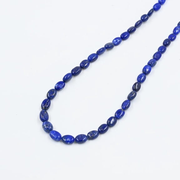 THE GEMS GRID Natural Lapis Lazuli Oval Beads Necklace, 5.5×7–7×9 mm Handcrafted Gemstone Jewelry, 18" Blue Beaded Boho Necklace for Women