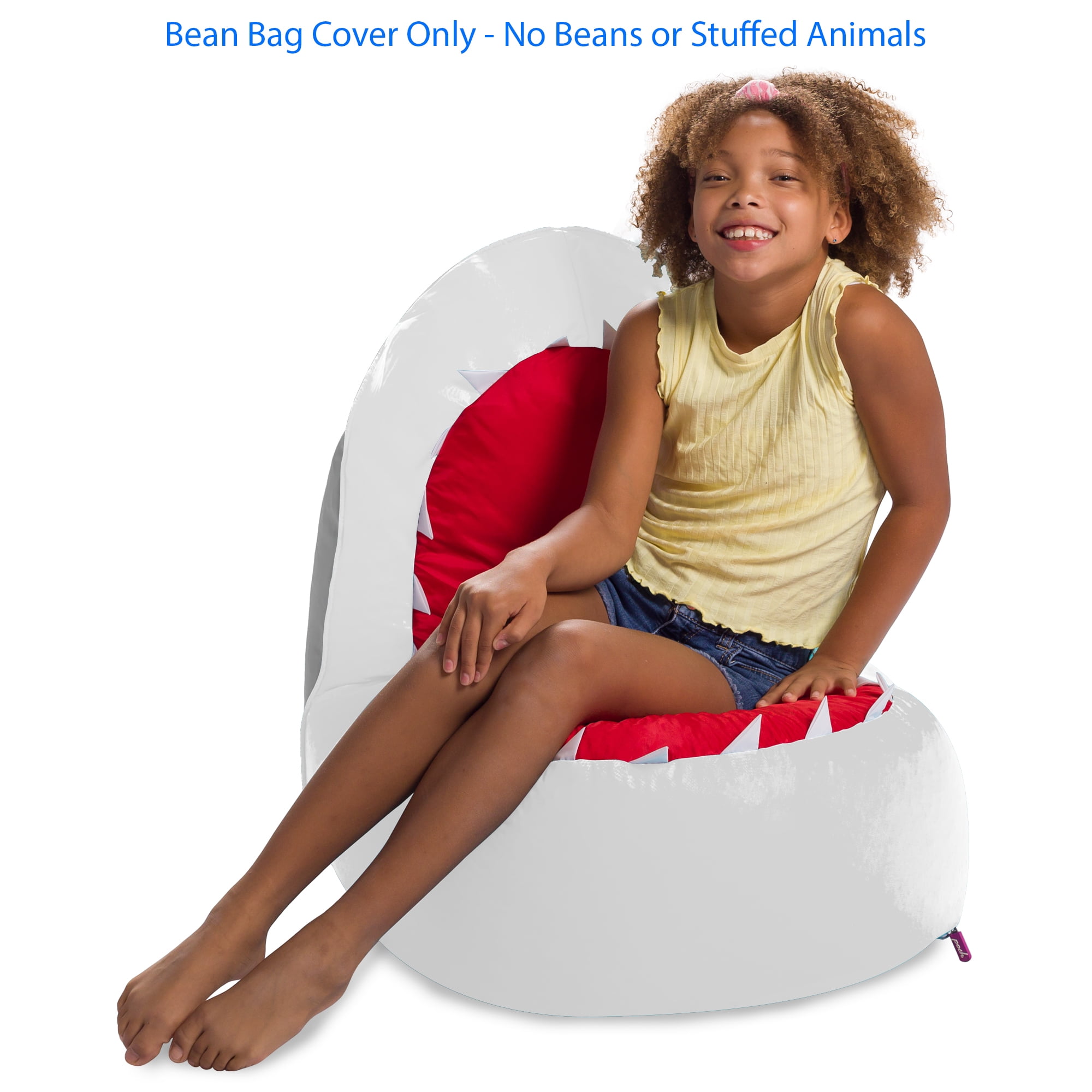 Posh Creations Bean Bag Chair Cover, Soft Shark Lounger, Kids, 2.5 ft, White