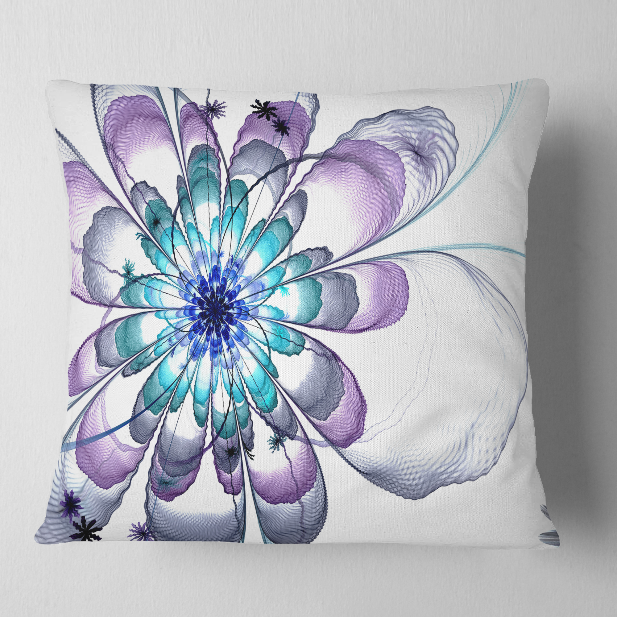 Designart Fractal Flower Light Blue - Floral Throw Pillow - 18x18