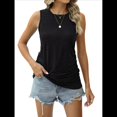 thumbnail image 2 of Camisetas Sin Mangas Fruncidas para Mujer, Camisetas Sin Mangas con Cuello Redondo, Top Ajustado, Ropa Informal Elegante de Verano 2025. Negro L, 2 of 8