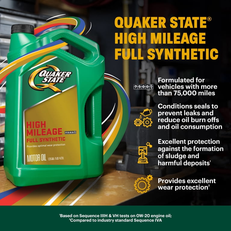 Quaker State Full Synthetic High Mileage 5W-20 Motor Oil, 5 Quart