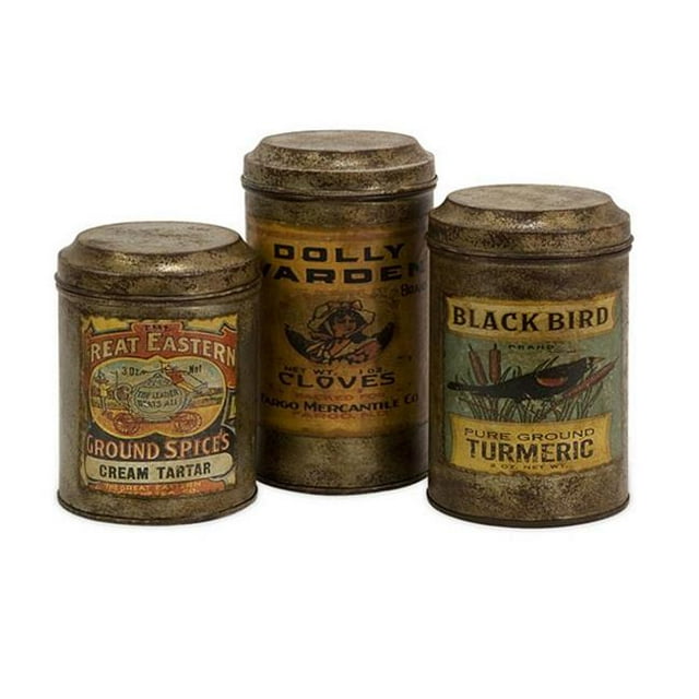 Home Decor Improvements 73050-3 Addie Vintage Label Metal Canisters - Set of 3