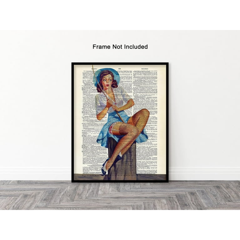 Poster Master Dictionary Art Poster - Retro Pin-up Girl Print - Fishing Art - Woman in Blue Skirt Art - Gift for Her, Women - Perfect Decor for
