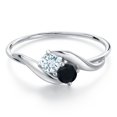 thumbnail image 3 of Gem Stone King 10K White Gold Round Sky Blue Aquamarine and Black Onyx Ring for Women (0.30 Cttw, Round 3.5MM, Gemstone March Birthstone, Size 7), 3 of 6
