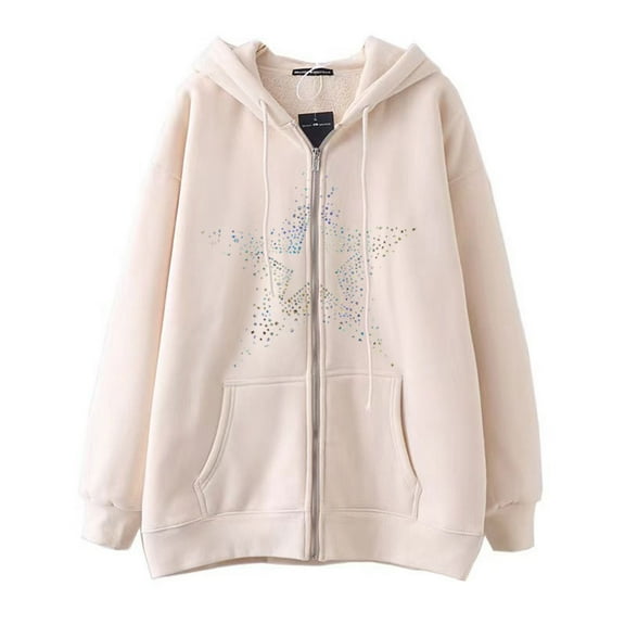 PMVFHDE Hoodies for Men Unisex Autumn Winter Fashion Solid Color Star Pattern Full Zip Hooded Sweatshirt Jacket Khaki,XXXL