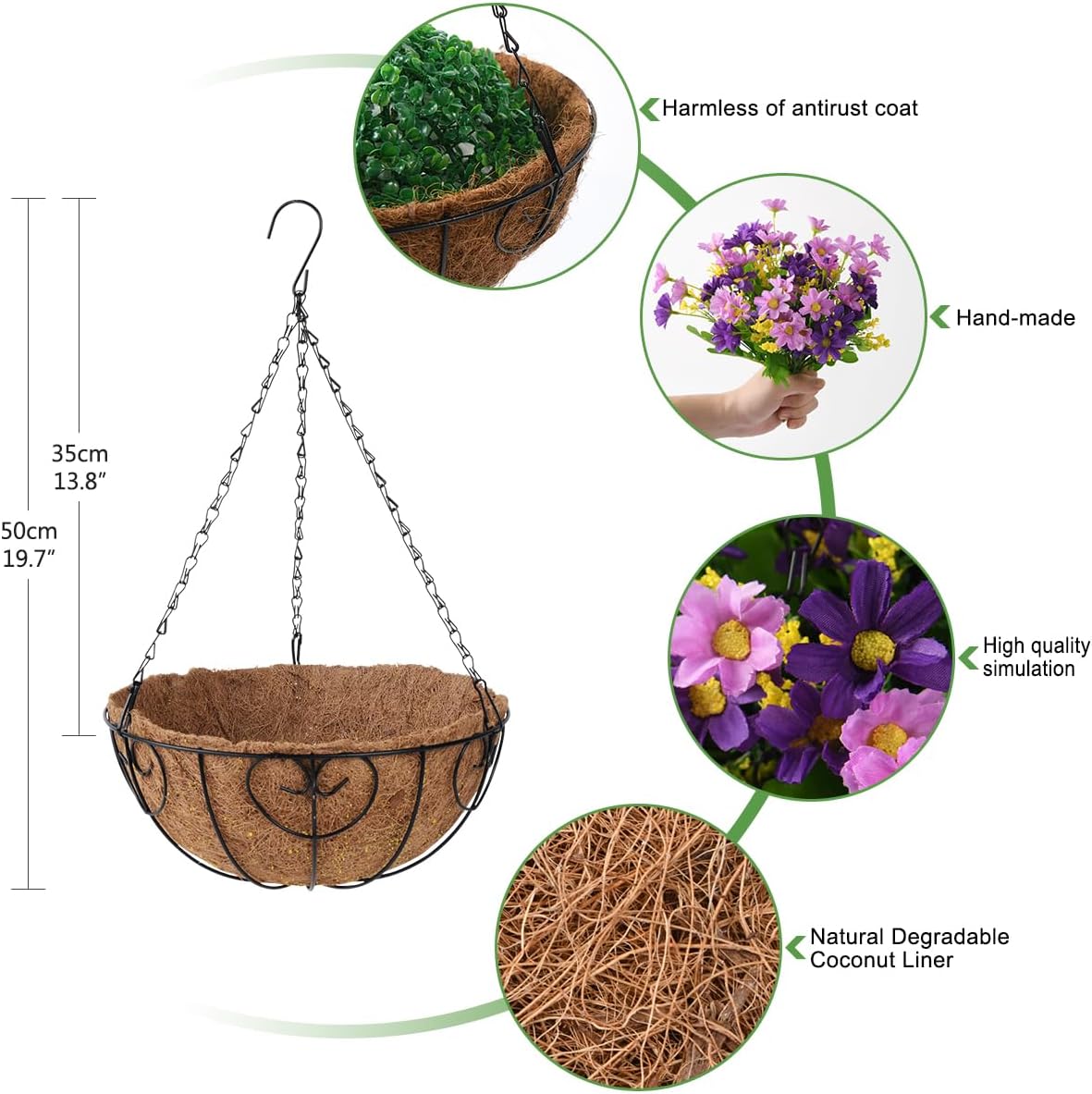Artificial Hanging Flowers in Basket,Fake Daisy Plants Arrangement,inch Coconut Lining Basket Hanging Plant,Outdoor Indoor Patio Lawn Garden Porch Spring Decor (Dark Purple)