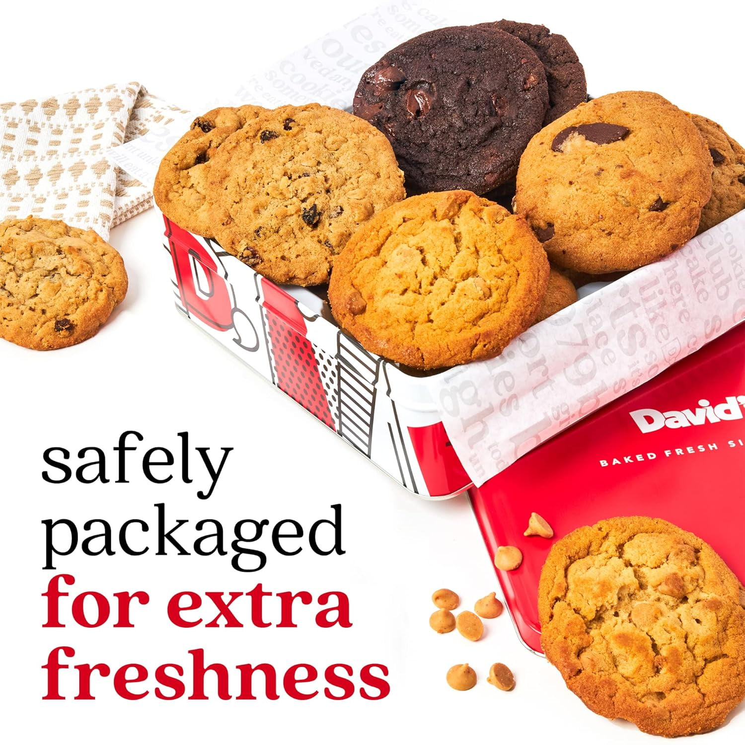 David's Cookies 2lbs Assorted Flavors Fresh Baked Cookies Gift Tin - Delectable Handmade and Gourmet Cookies - All Natural and No Added Preservatives Cookie Gift Basket - Great Gift For All Occasions