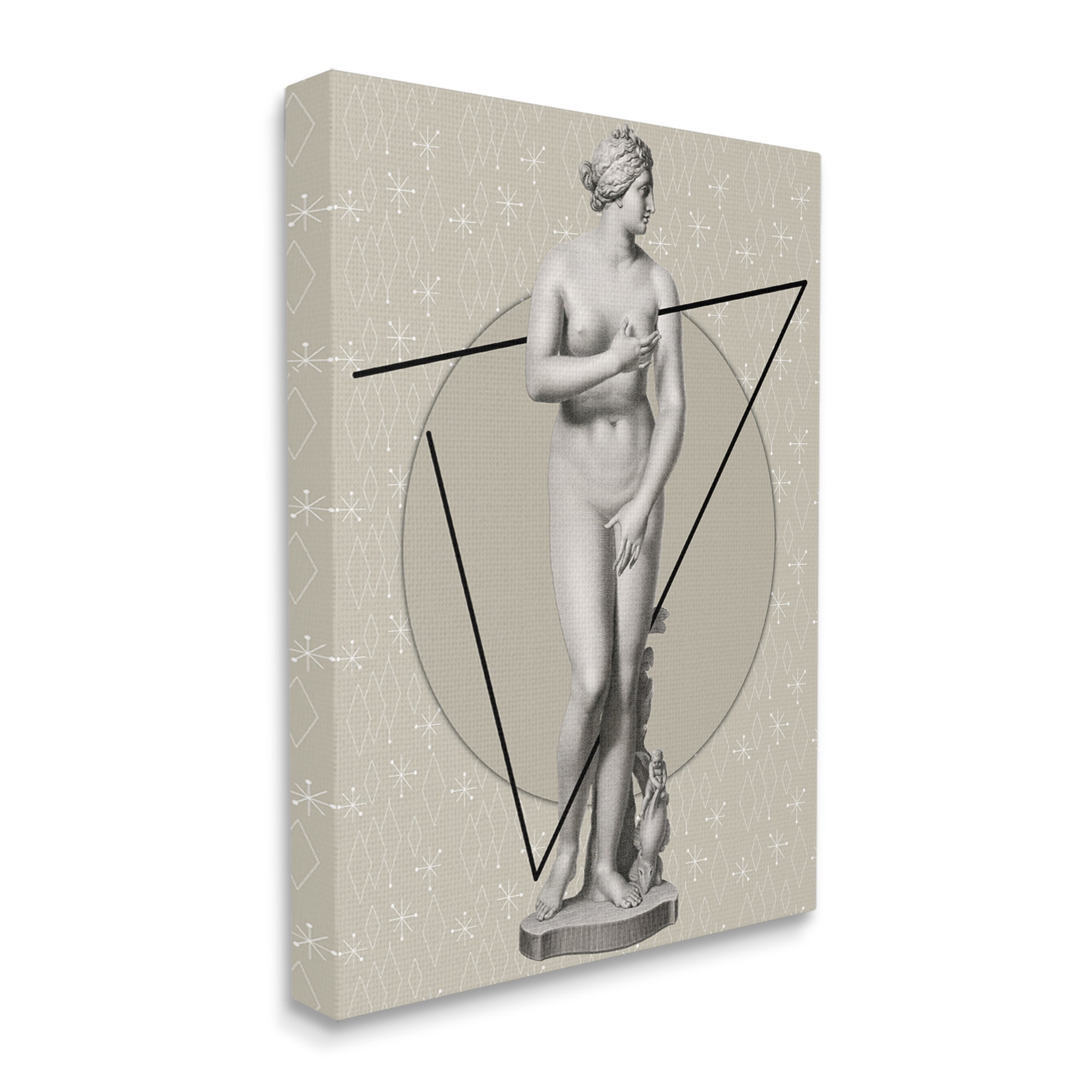 Stupell Industries Classic Statue on Geometric Abstract Painting Gallery Wrapped Canvas Art Print Wall Art, 16 x 20
