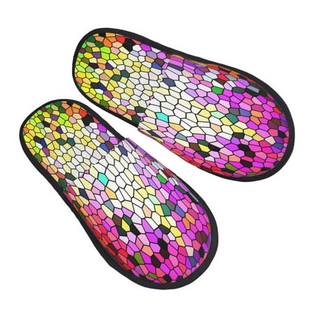

KLL colorful Tie Dye Stained Glass 3 Slippers For Women Men House Slip On Indoor Outdoor Bedroom Furry Fleece Lined Ladies Comfy Anti-Skid Rubber Hard Sole-