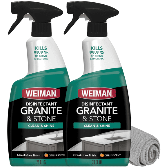 Weiman Disinfectant Granite Daily Clean & Shine - 24 fl oz (2 Pack) Safely Clean Disinfect and Shine Granite Marble Soapstone Quartz Quartzite & Slate (NEW LOOK)