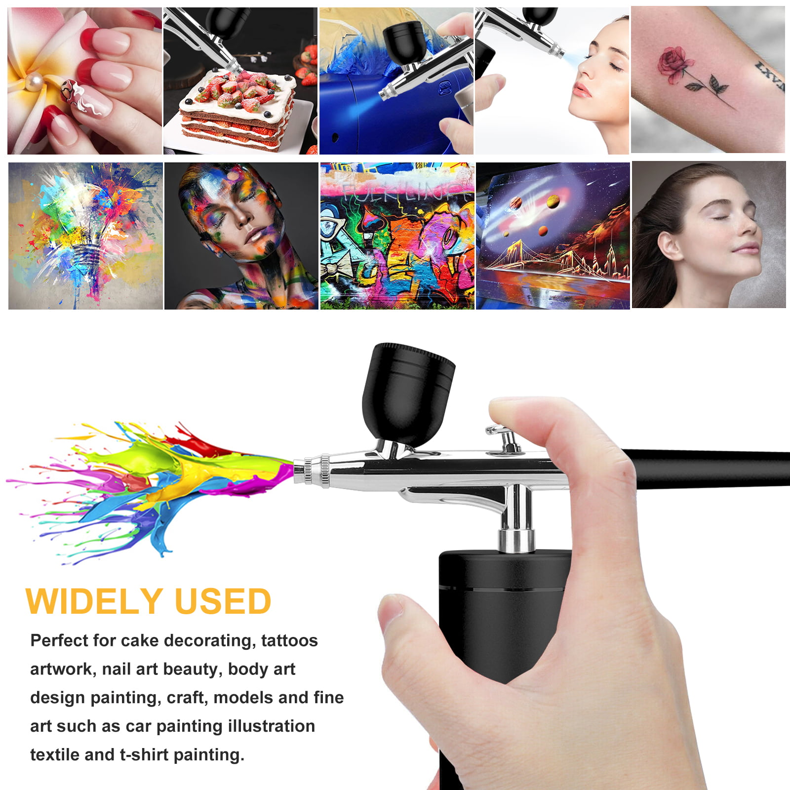 Mildhug Cordless Airbrush Kit Rechargeable Airbrush Compressor 20-27PCI for Art Paintingcake Airbrush Decorating Crafts Model Painting Air Brush Paint
