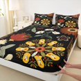 thumbnail image 3 of Homewish Rustic Flower Floral Twin Sheet Sets,Ancient Boho Style Twin Fitted Sheet,Black Red Orange Flat Sheet For Adult,Breathable Home Decor,3-Piece, 3 of 7