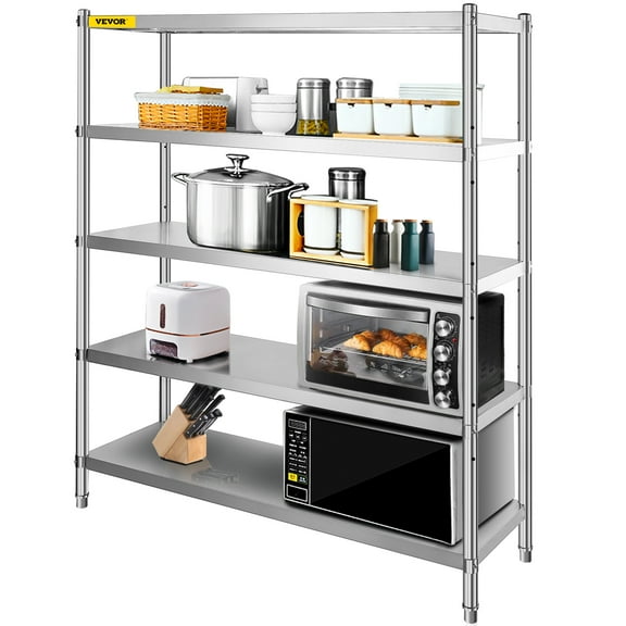 VEVOR Stainless Steel Shelving, 5-Tier Storage Shelving Unit, 70.9 x 17.7 x 59 inch Heavy Duty Storage Shelving,Stainless Steel Garage Shelf, 1650 lbs Total Capacity with Adjustable Height