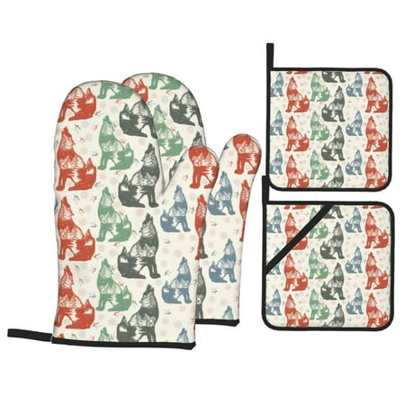 

Oven Mitts and Pot Holders 4 Piece Gothic Cool Husky Multi Color High Heat Slip Resistant Oven Mitt and Trivets Set Kitchen Oven Glove Pot Holders for Cooking Baking Grilling