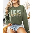 thumbnail image 6 of He Is Risen Christian Sweatshirt for Women - Floral Easter Faith Crewneck Army Green Sweatshirt Adult Small, 6 of 7