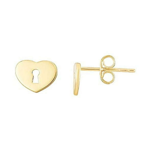 JewelStop 14K Yellow Gold 5.8x8mm Heart Padlock Stud Earrings with Butterfly Backings for Women